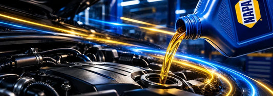 Cambio de aceite del motor con lubricante NAPA para proteger los componentes internos del vehículo.