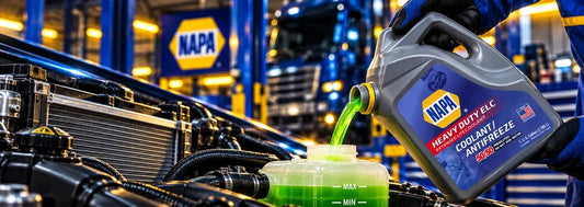Aplicación de refrigerante NAPA Heavy Duty ELC 50/50 en el sistema de enfriamiento de un vehículo.