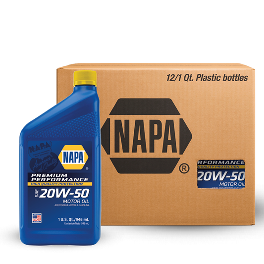 ACEITE NAPA MOTOR GASOLINA RENDIMIENTO PREMIUM 20W-50 SP MINERAL CJ 12 QT